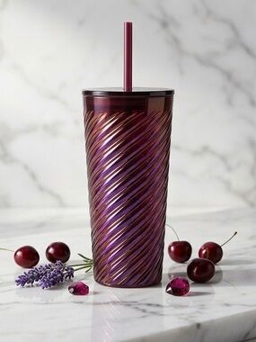 Starbucks 2023 Red Opalescent Twist Glass Tumbler 18oz Cold Cup New With Tags